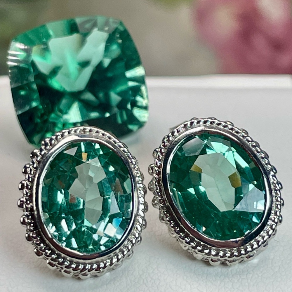 Clearance ‼️10ct Tourmaline Silver 925 Earrings Teal - Picture 4 of 12